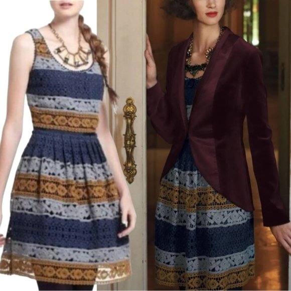 Anthropologie Maeve Striated Crochet Dress Size 4 Fit and Flare - Picture 13 of 13